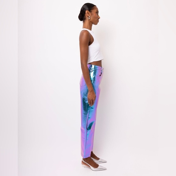 NEW AMYLYNN USA Lupe Purple Iridescent Metallic Faux Leather Trousers Size L - Picture 5 of 12